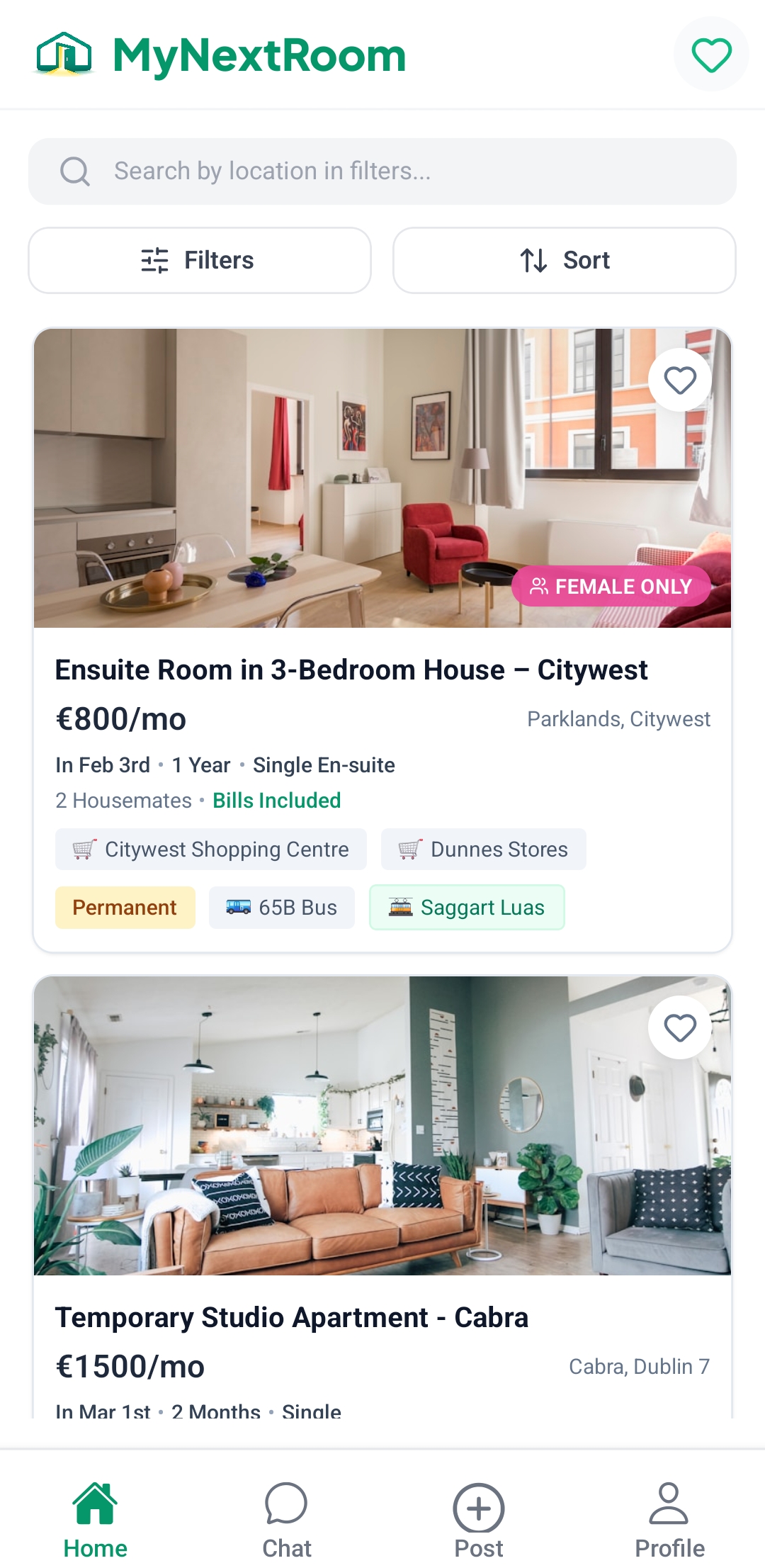 MyNextRoom clean organized feed